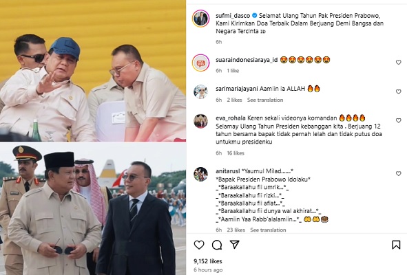 Dasco ucapkan selamat HUT Prabowo. | IG